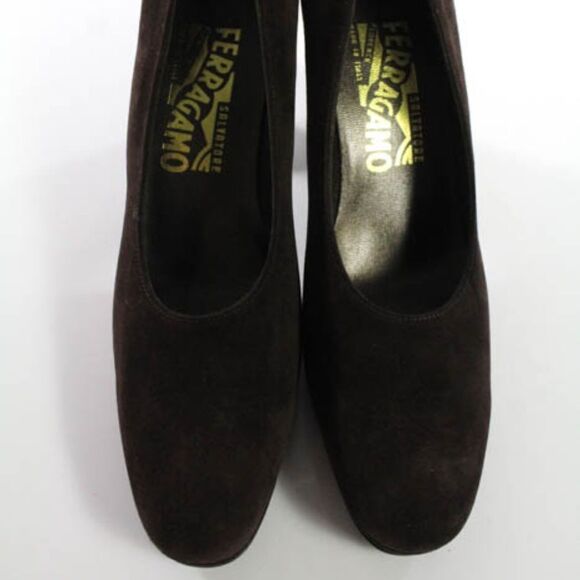 Salvatore Ferragamo Brown Suede Pumps 7 AA - Picture 2 of 6